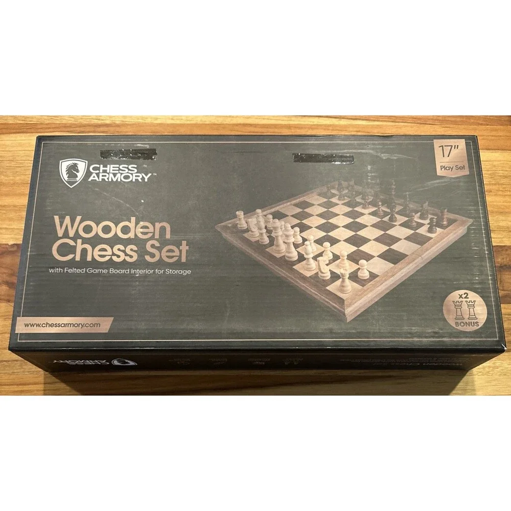 Chess Armory 15 Inch Magnetic Wooden Chess Folding Board Walnut Travel Set NEW